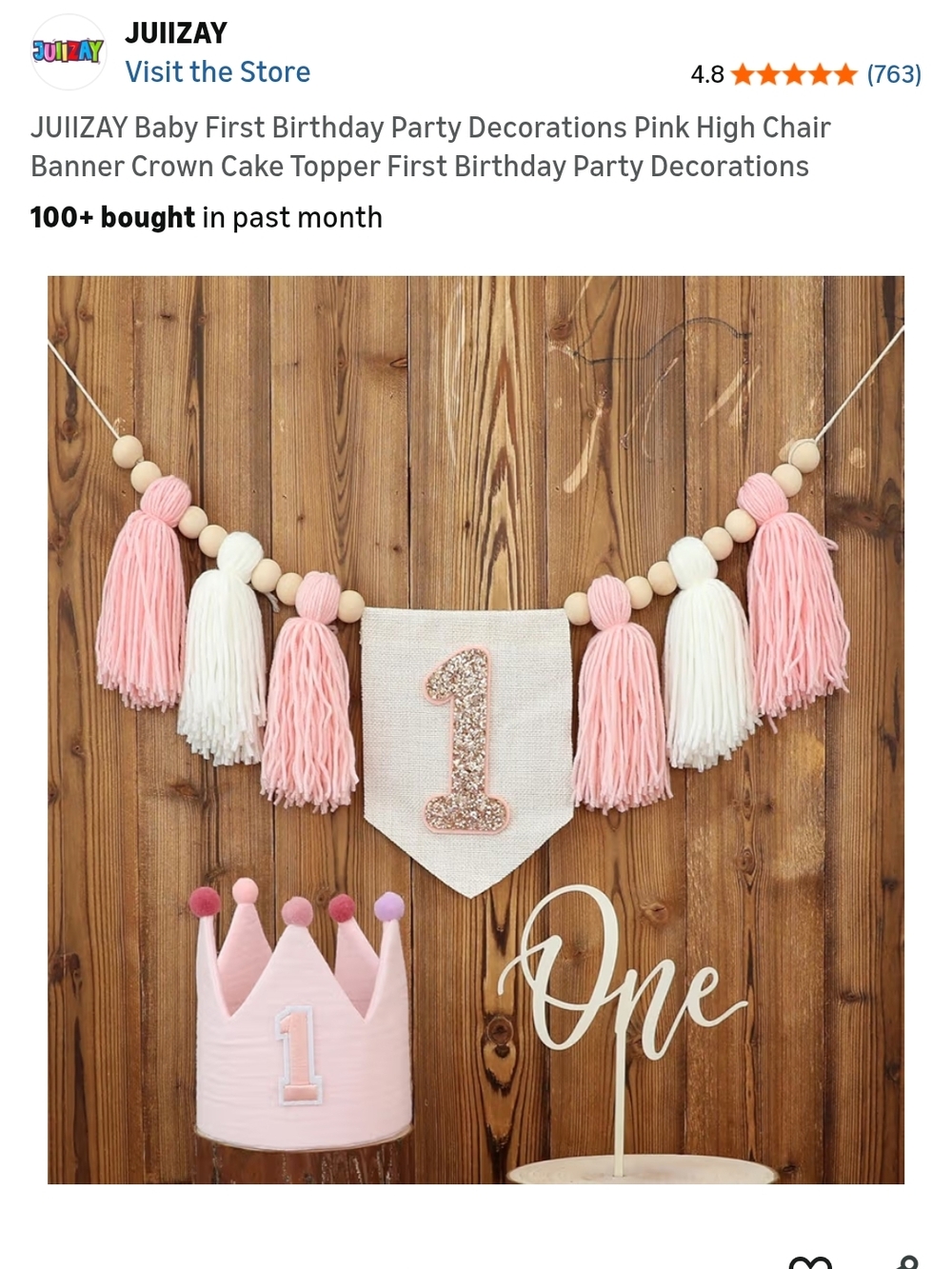 Pink & White First Birthday High Chair Banner and Crown Set